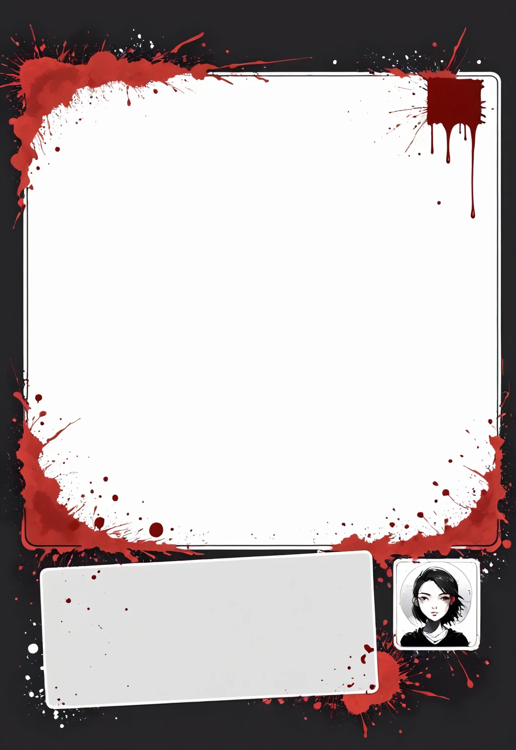 A modern minimalist style blank character profile,There are some blood stains on the file,Leave a square blank space in the middle。Applicable to card UI。