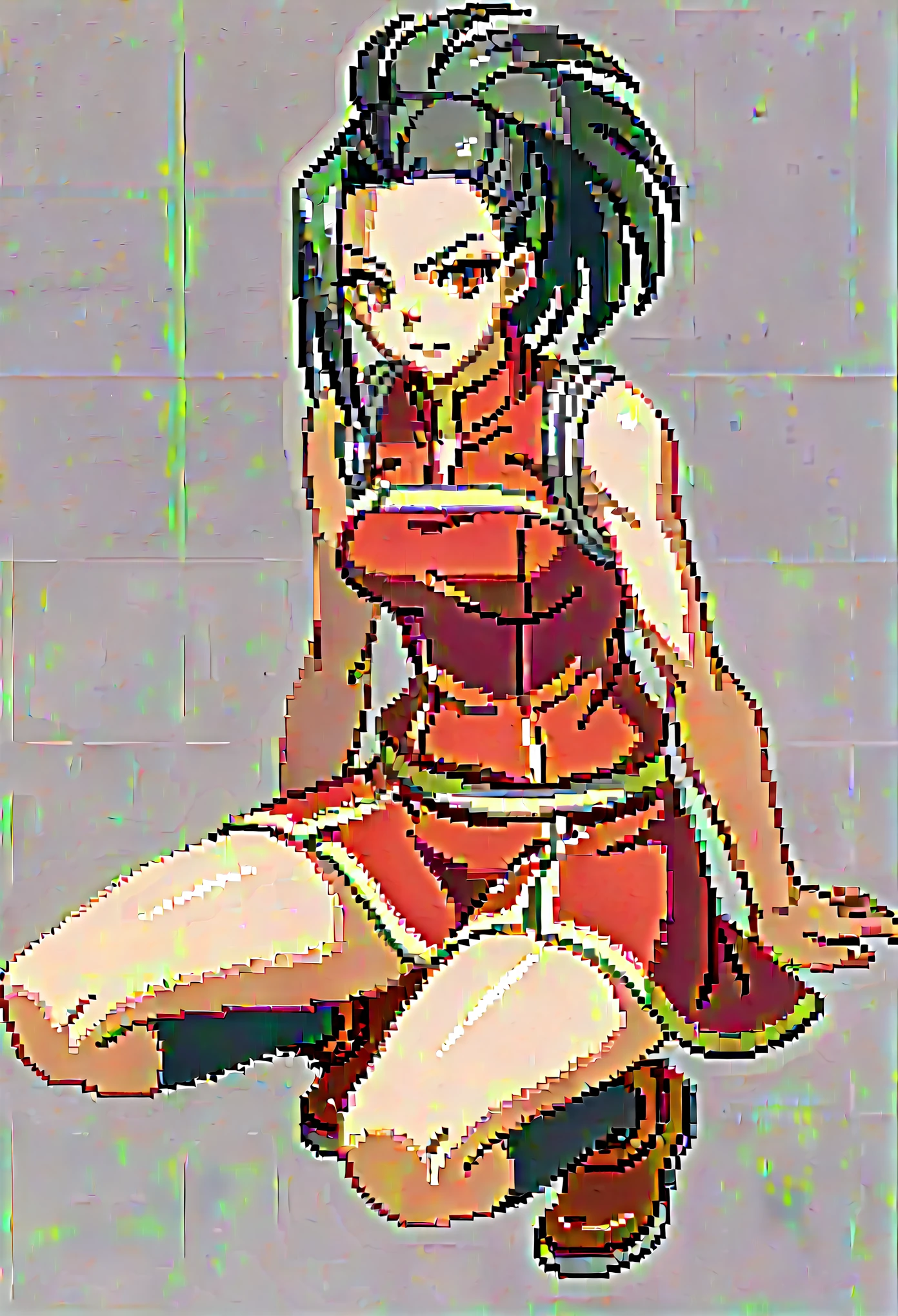 score_9, score_8_up, score_7_up, source_anime BREAK momo yaoyorozu, solo, looking at viewer, simple background, full body, pixel art