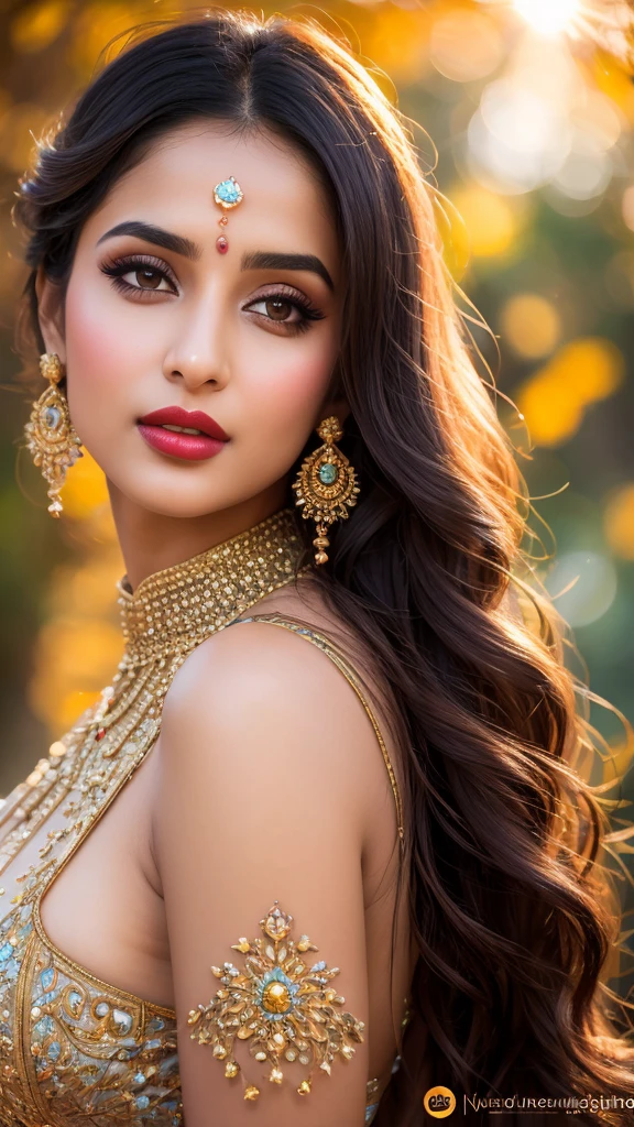 photo portrait of noor, wearing blue tip, outside on a sunny autumn day, looking at viewer, lense flare, (realistic eyes, symmetric face:0.8) (masterpiece:1.2) (photorealistic:1.2) (bokeh) (best quality) (detailed skin) (intricate) (8k) (HDR) (cinematic lighting) (sharp focus), big breast, big natural lips, dark red lips, sparkling day dreams eyes., 27 yo female noor