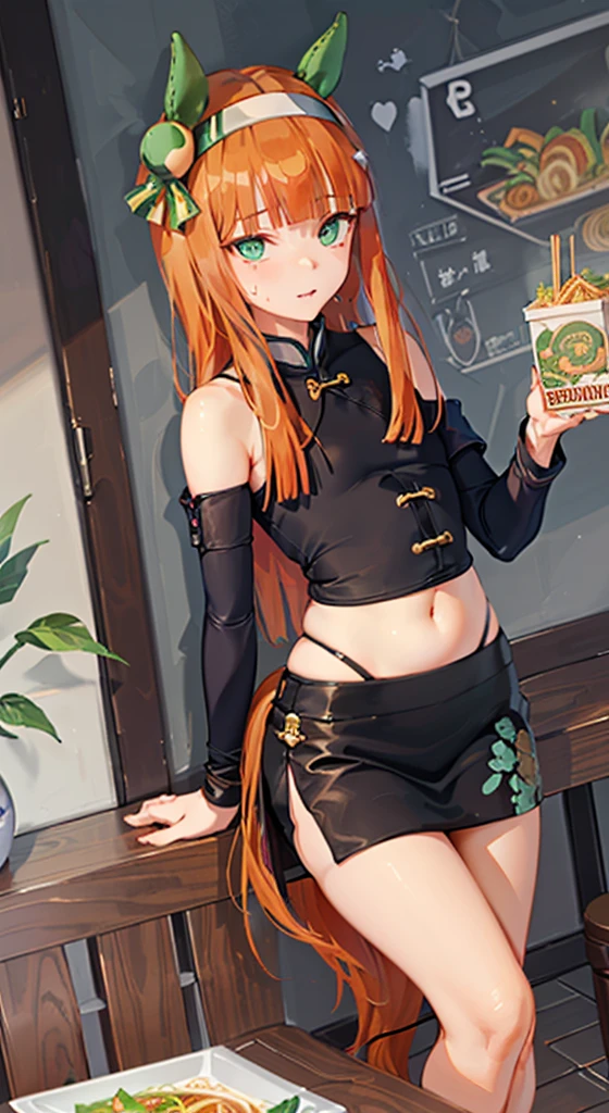 (masterpiece), (Highest quality), (High resolution), (One girl), Quiet Suzuka, (Uma Musume), Brown Hair, Cyan eyes, (((Small box:1.4))),Eating ramen with chopsticks, Holding chopsticks and slurping ramen(During meals), Open your mouth, Red cheeks, Heavy breathing, (Beautiful, smooth skin), (((Randomly selected pose))), ((( No extra arms and legs))), (((Randomly selected angle))), (((there are no defects in the body))), (((Lots of details))), ((( The girl has one tail on the hips), (((Random View))), (((Unique photos)), (((Random Angle))))、indoor、Inside a Chinese restaurant、Sitting on a chair and eating ramen