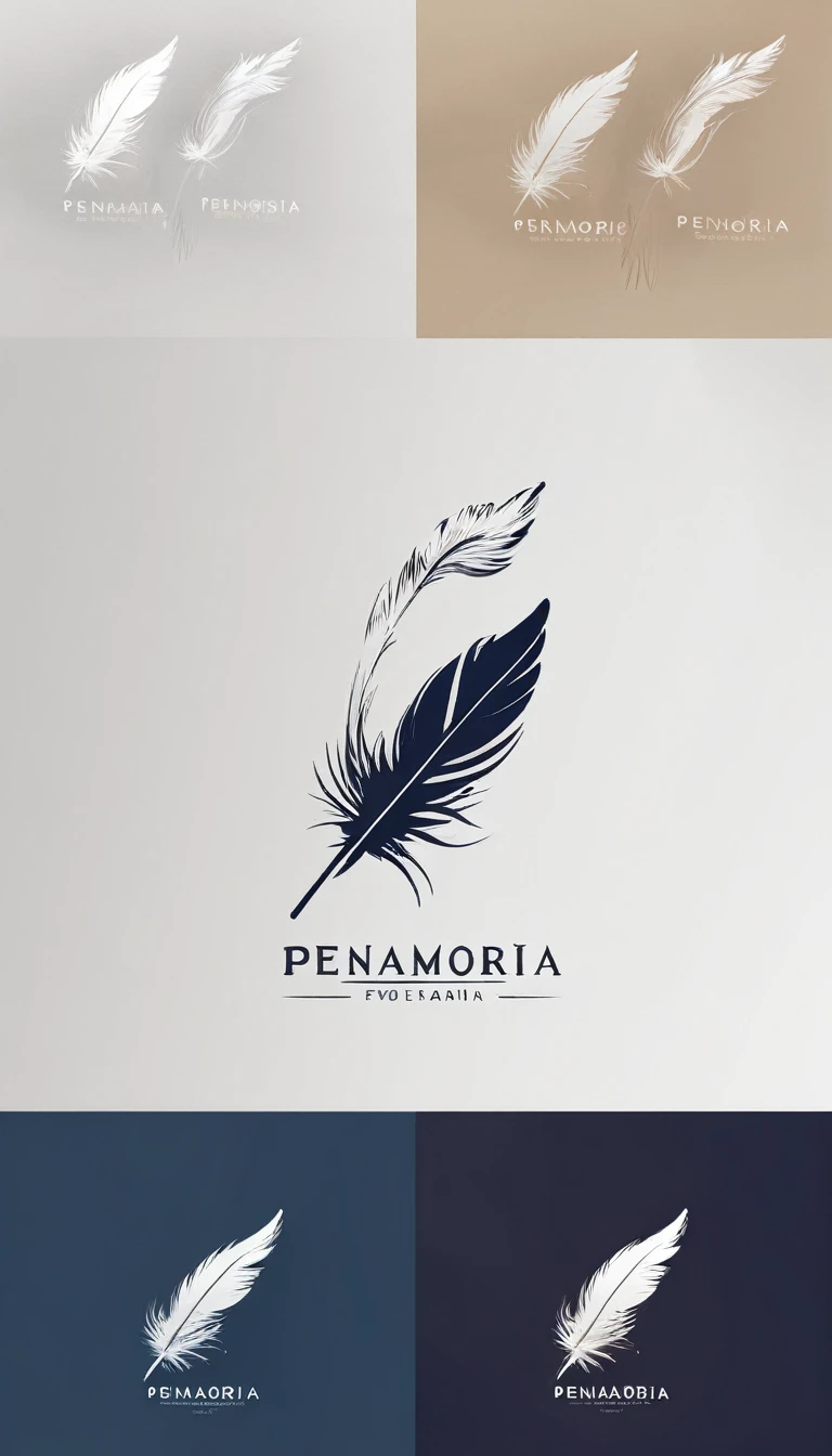 Create a minimal, modern, simple, inspirational, memorable, dream like logo design of a boy and a feather for the brand “Penamemoria".