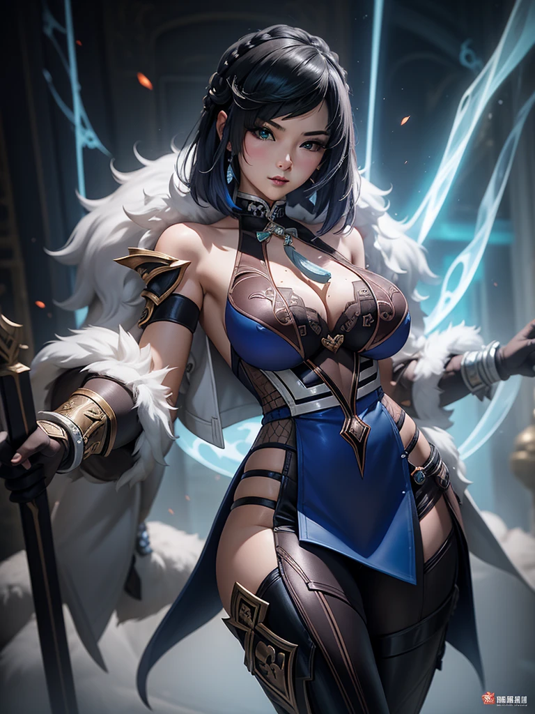 A sexy woman wearing a white and pink lotus lace armor skirt, Chengwei Pan on ArtStation, by Yang J, detailed fantasy art, awesome character art, Fanart Mejor ArtStation, epic exquisite character art, beautiful armor, Extremely detailed artgerm, Detailed digital anime art, Artgerm and ArtStation Pixiv, armor girl, cleavage big breasts:1.2, (mini skirt:1,5)