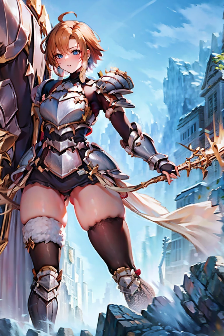 jewelry, bodysuit, fingerless gloves, knight, highleg, skin tight,  vambraces, arm guards,faulds,greaves, 1girl,solo,　gauntlets, armored boots, breastplate, pauldrons, shoulder armor, big armors, thighhighs, dare thighs, short hair, pink hair, blue eyes, adult, adult face, fearless face, curvy, perfect proportion, perfect anatomy, perfect body, armored dress knight, plate armor knight, silver knight armor,