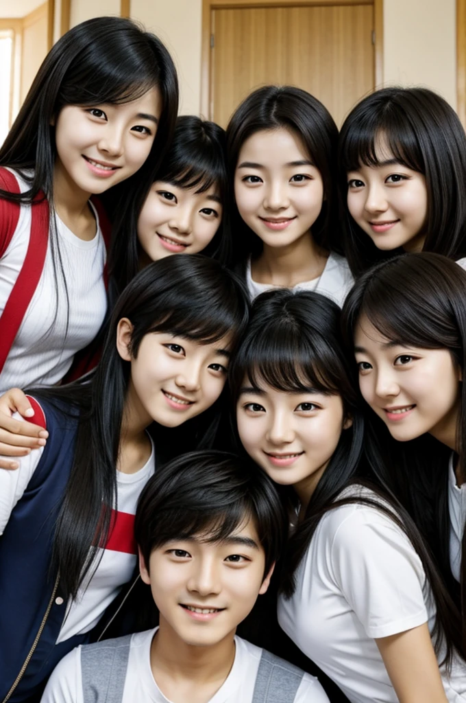Korean boy surrounded by girls