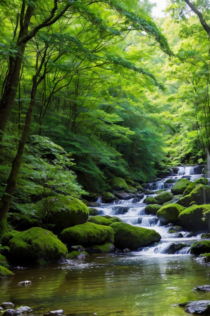 Lush forestにstreamが流れている, River in the forest, River in the forest, in serene Forest Scenery, 優しく輝く森のstream, Forest and River, 平和なLush forest, serene Forest Scenery, Forest Scenery, Forest Scenery, in a dense forest, beautiful Forest Scenery, stream, forest environment, せせらぎのstream, Lush forest