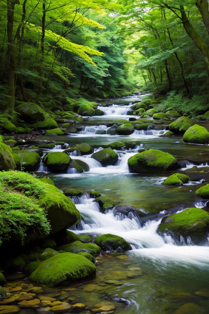 Lush forestにstreamが流れている, River in the forest, River in the forest, in serene Forest Scenery, 優しく輝く森のstream, Forest and River, 平和なLush forest, serene Forest Scenery, Forest Scenery, Forest Scenery, in a dense forest, beautiful Forest Scenery, stream, forest environment, せせらぎのstream, Lush forest
