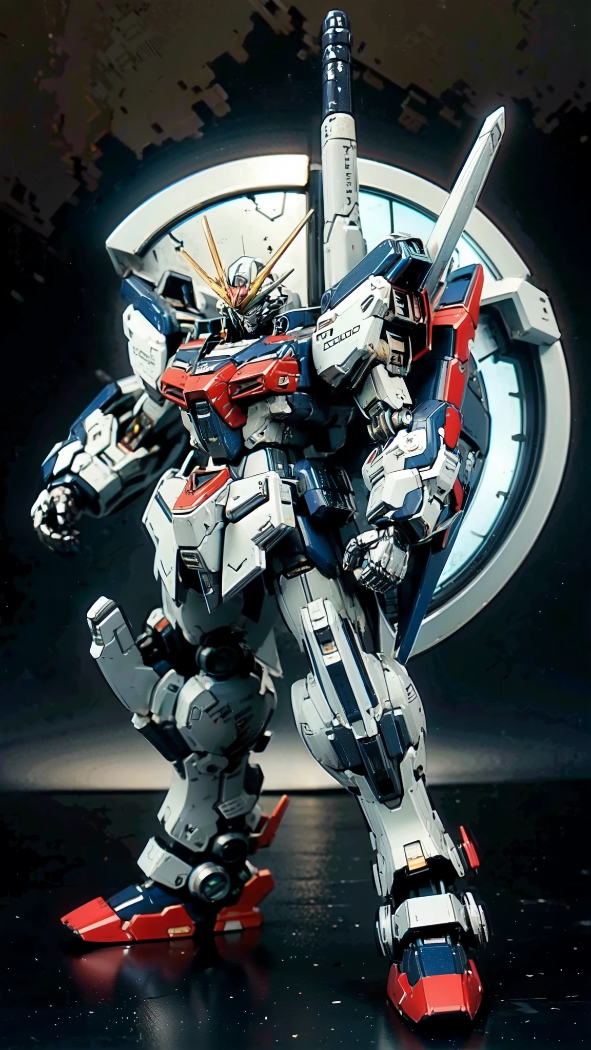(masterpiece:1.5, best quality:1.5, extremely delicate:1.5), humanoid Mecha, fully enclosed shoulder guards, matching arm and leg guards, full body, full armor, the design balances heavy with agility, (the color scheme is primarily white with red and blue accents, the concept Inspired by Super robot, organic biotech armor, standing, floating high above the futuristic sci-fi city), exquisite and mature art style, (aura effect, energy, glowing eyes, the armor glows), ((SRS)), metallic, dramatic, high definition, highres, ultra-detailed, ultra-fine painting, professional, perfect body proportions, anatomically correct, symmetrical face, extremely detailed eyes and face, high quality eyes, creativity, RAW photo, UHD, 32k, Natural light, cinematic lighting, masterpiece-anatomy-perfect