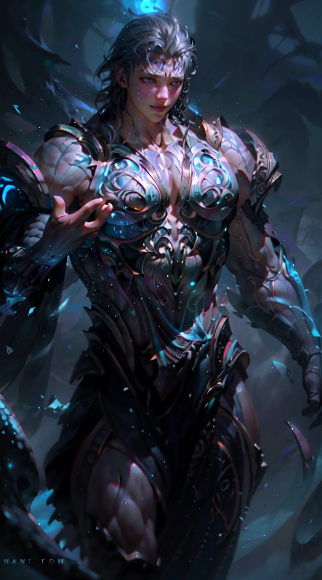 , 1 boy, Big Muscle, Upper Body, biology, Glowing scales, Ethereal Background, mystical atmosphere, color, Complex patterns, atmosphere, Ultra-high resolution, (Reality:1.4), RAW photos,16K,Dramatic Lighting,