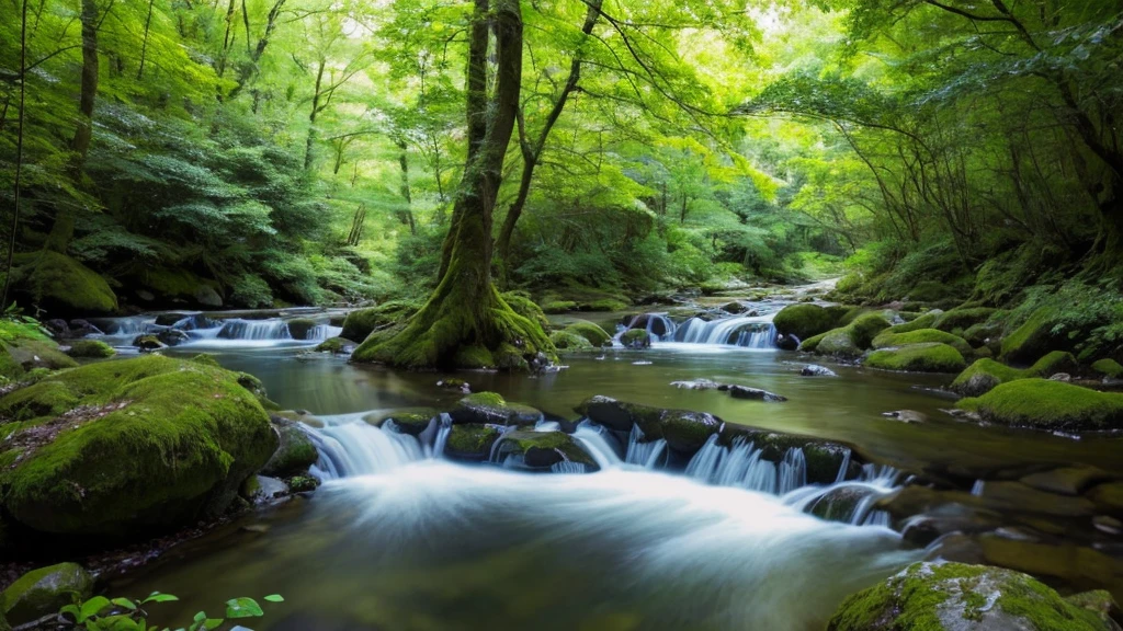 Lush forestにstreamが流れている, River in the forest, River in the forest, in serene Forest Scenery, 優しく輝く森のstream, Forest and River, 平和なLush forest, serene Forest Scenery, Forest Scenery, Forest Scenery, in a dense forest, beautiful Forest Scenery, stream, forest environment, せせらぎのstream, Lush forest