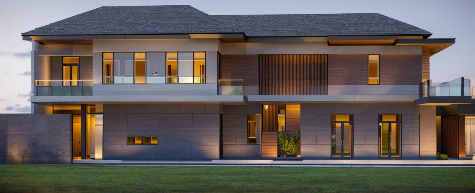 villa modern,night, Realistic, exterior, sunlight, house, RAW photo, 8k uhd, dslr, (high detailed skin:1.3), soft lighting, ultra quality, film grain, Fujifilm XT3, sharp image, best quality, authentic, hight quality,