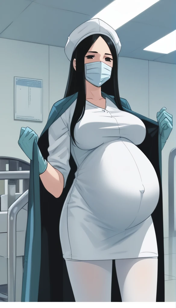 score_9, score_8_up, score_7_up, source_anime, raw image, masterpiece, highest quality, kasuganoray, pale skin, she narrowed her eyes, eyes want to have , her eyes were filled with a high level of lusooking_at_viewer, long black hair, close ears, big bres, surgical mask, bouffant cap, long sleeve maternity dress, put on another long sleevcoat, seamless, navel head, the dress isn't wrinkled, tight fitting, long white stockings,
1girl, pregnant, solo, sexy, long rubber glo, looking down, look at viewer, furrowed brow, hospital bed, light shines from the ceiling, standing, patient room background, she has a high sex drive, she is sexualarousing, she lookshe really wanted to have sex, she is inquiring about the patt's condition, she persuaded him to have sex with her, she invites you have sexth her, she invites you to have sexth her, she acted sexually, masturbate