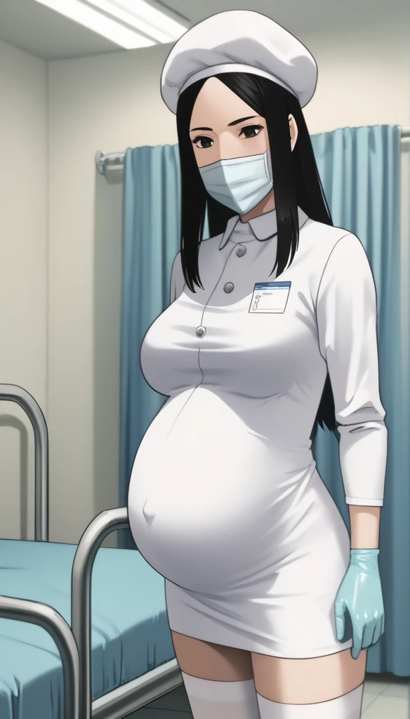 score_9, score_8_up, score_7_up, source_anime, raw image, masterpiece, highest quality, kasuganoray, pale skin, she narrowed her eyes, eyes want to have sex, her eyes were filled with a high level of lust, looking_at_viewer, long black hair, close ears, big breasts, scrubs, surgical mask, bouffant cap, long sleeve maternity dress, put on another long sleeved coat, seamless, navel head, the dress isn't wrinkled, tight fitting, long white stockings,
1girl, pregnant, solo, sexy, long rubber gloves, looking down, look at viewer, furrowed brow, hospital bed, light shines from the ceiling, standing, patient room background, she has a high sex drive, she is sexually arousing, she looked like she really wanted to have sex, she is inquiring about the patient's condition, she persuaded him to have sex with her, she invites you have sex with her, she invites you to have sex with her, she acted sexually, masturbate