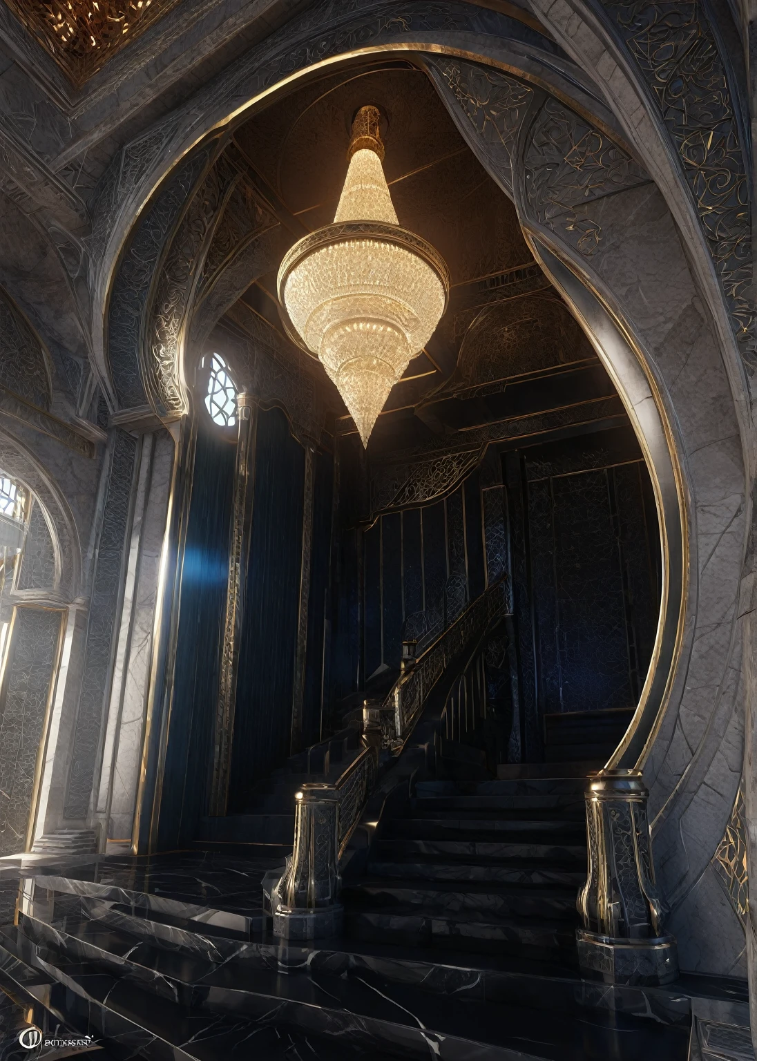 there is a large room with a staircase and a circular staircase, futuristic persian palace, cgsociety unreal engine, exquisitely designed throne room, unreal engine render, unreal engine 5 : :, futuristic palace, rendered in lumion, unreal engine hd render, unreal engine render saint seiya, rendered in lumion pro, unreal engine 5 render, unreal engine 5 »