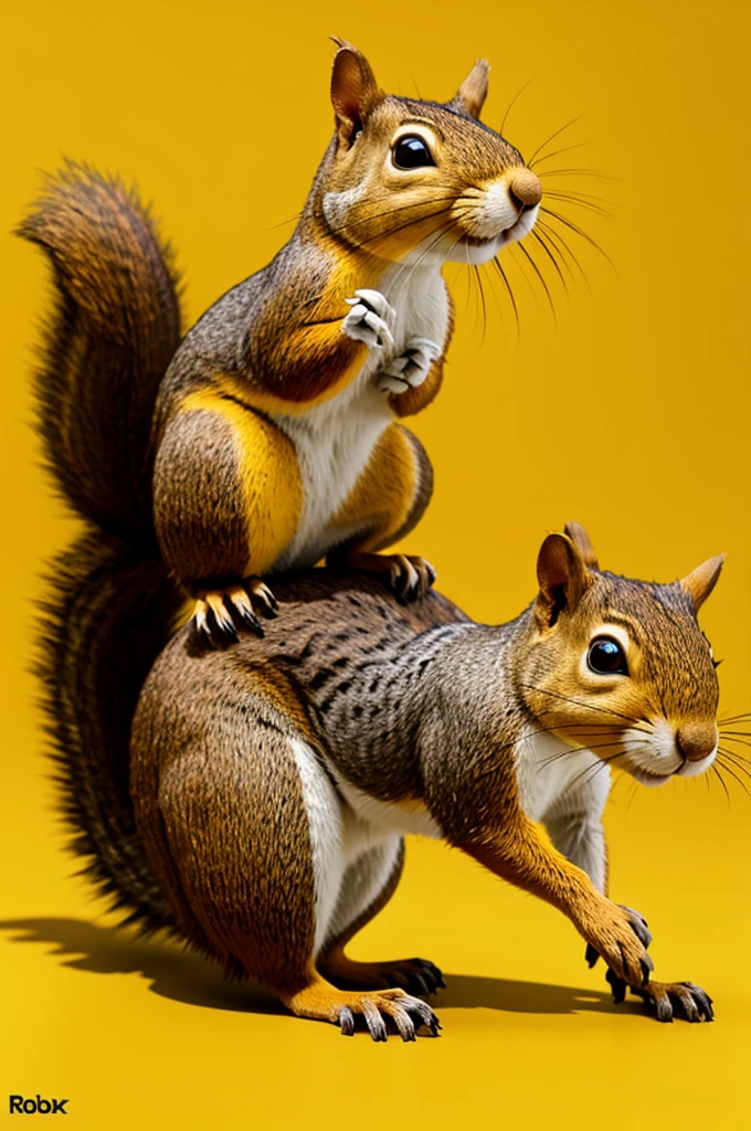 Roblox style squirrel with realistic yellow background