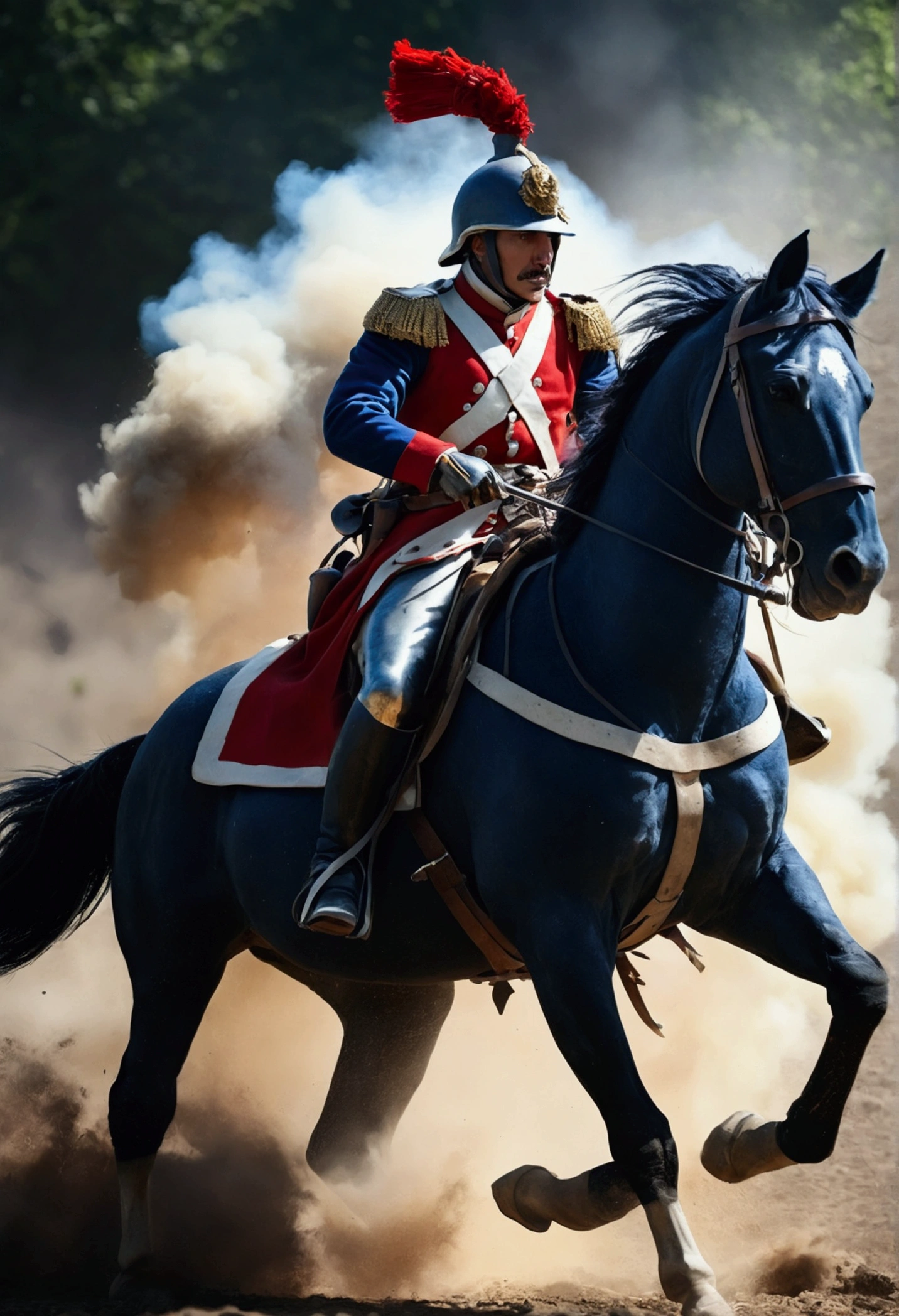 Bluewhitereduniform cuirassier cavalry charge battle