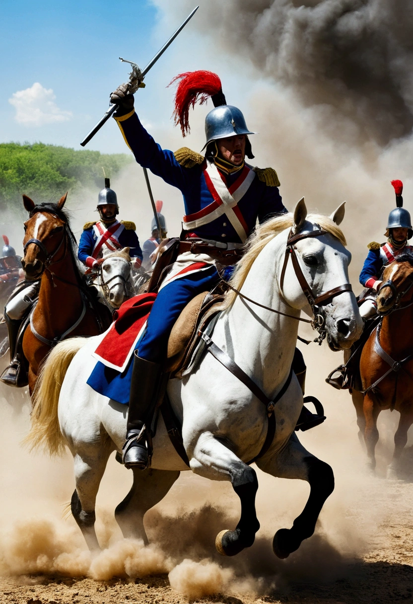 Bluewhitereduniform cuirassier cavalry charge battle