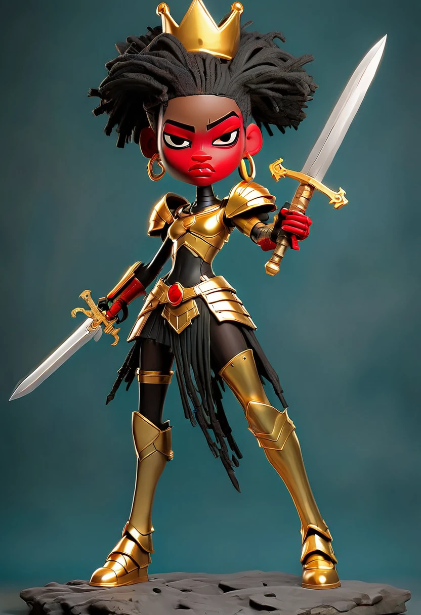 basquiat style, full body a woman in armor holding a sword，black Golden Armor red details，Beautiful female knight，Light gold，Gold Obsidian Armor，golden goddess athena，Smooth golden armor，(Knee Shot)，Sexy，Slim body，Very small waist，(erect nipples see trough armor ), textured skin,