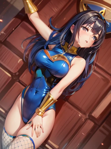 Japanese Girls、Close-up of a girl in a blue leotard、Blue gloss leotard、Black fishnet stockings、Blue shiny boots、Saiyan Girl, wonderful, Nano Girl, Women's body types, Works that influenced Hiromu Arakawa, Anime Manga Robot!! Anime Girls, fubuki, Full Body Suit, by Hiromu Arakawa、wonderful, silk, Beautiful and attractive anime , Anime Girls of the future, tears,Drooling,Pee,Sweat,Sticking out tongue,incontinence,Peeing、Estrus、With eyes wide open,Estrus,blush,The nipples are erect,Hot face、desire、incontinence、Armpit hair、pubic hair、The nipples are erect、My crotch is wet、Demon of the End