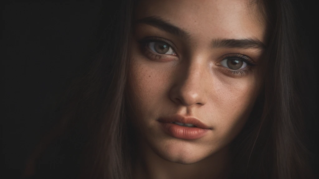 (Close-up, editorial photograph of a 21 year old woman), (high-detailed face:1.4) (sorrido:0.7) (background inside dark, Moody, private study:1.3) ass pov, Directed by: Lee Jeffries, Nikon D850 |, film stock photograph ,4 kodak portra 400 ,camera f1.6 lenses ,rich colors ,hyper realistic ,realistic texture, dramatic lighting , cinestill 800,