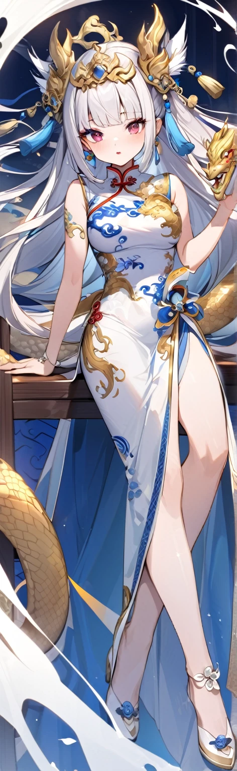 Ultimate Douluo Lan Xuanyu Golden Dragon Princess,Blue and white porcelain cheongsam