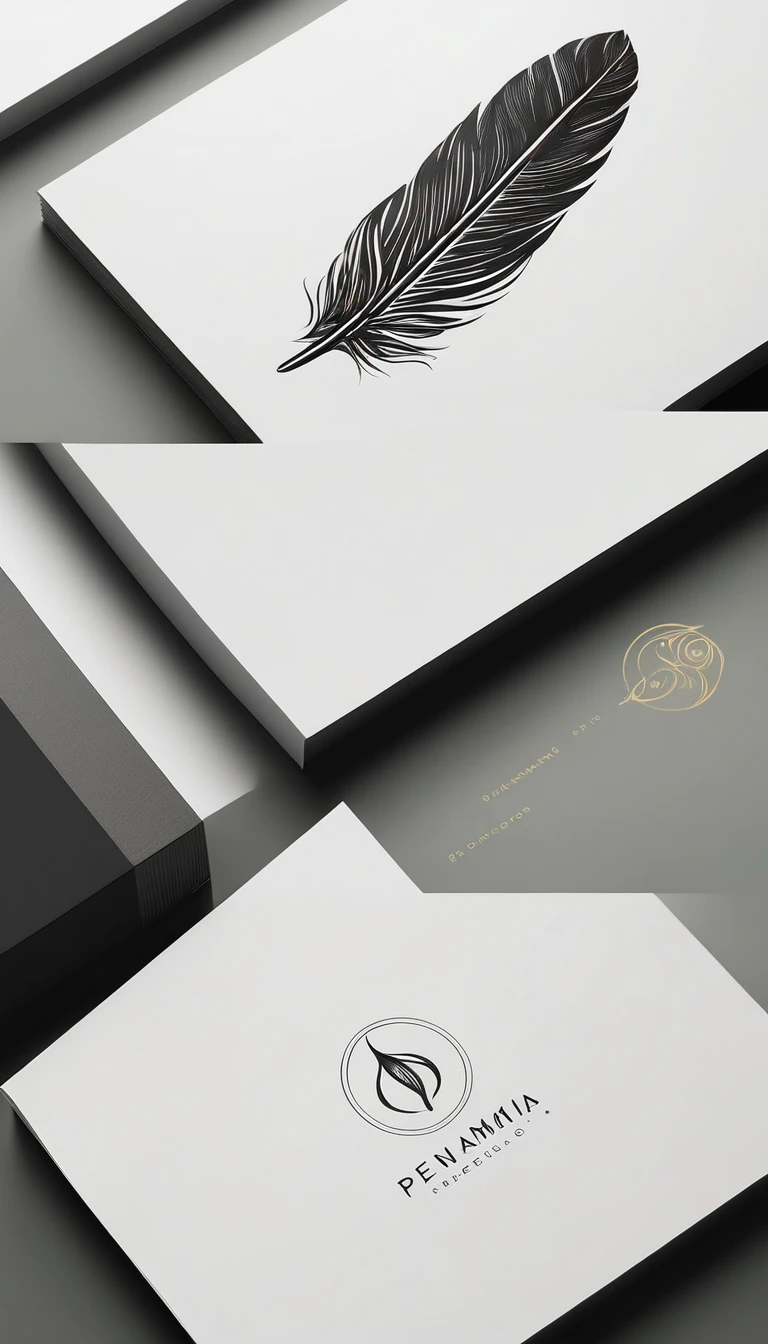 A minimal, modern, simple, cinematic logo design for the brand “Penamemoria". Create a modern, minimalistic, high-quality, logo of a feather of memories