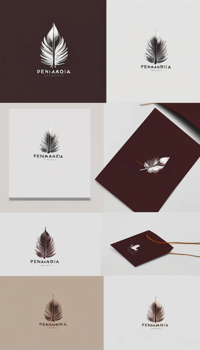 A minimal, modern, simple, cinematic logo design for the brand “Penamemoria". Create a modern, minimalistic, high-quality, logo of a feather of memories
