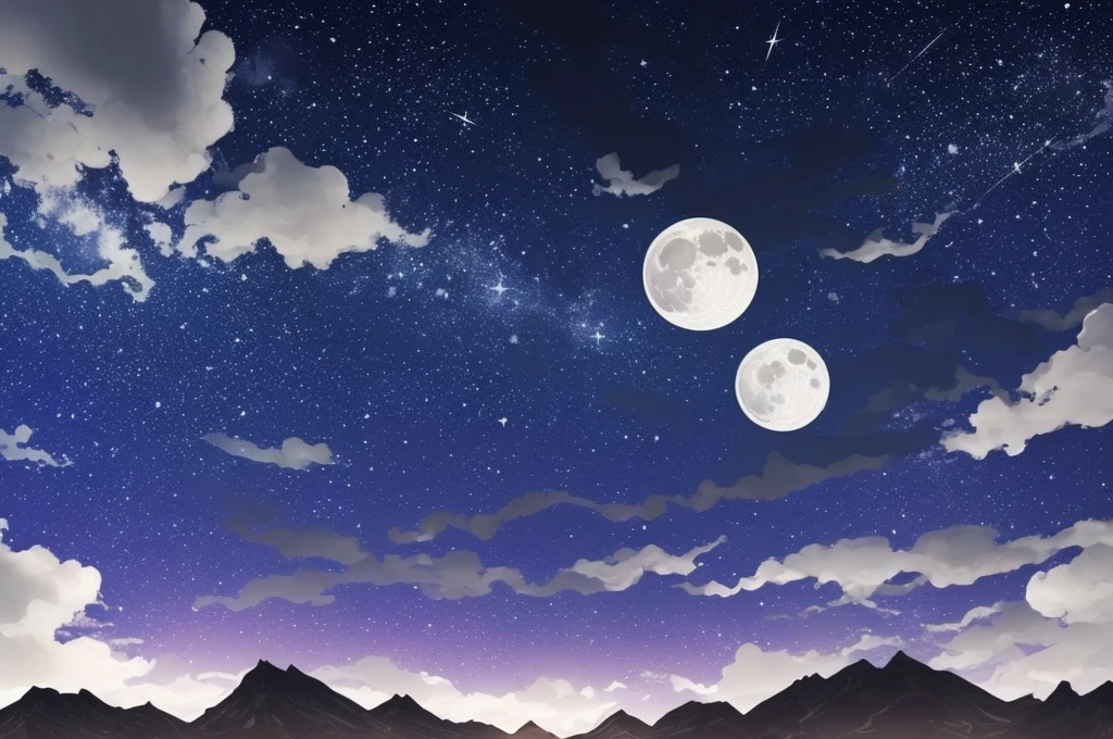 a dark night sky with stars and clouds and a full moon, a digital painting by Li Mei-shu, tumblr, space art, bright moonlight and stars, starry-night!!!!!!!!!!!!!!!!!!!!, moon and stars, the moon and stars, ✨🕌🌙, stars glistening in the night, dark and stars in the background, moonlit night sky, dreamy night