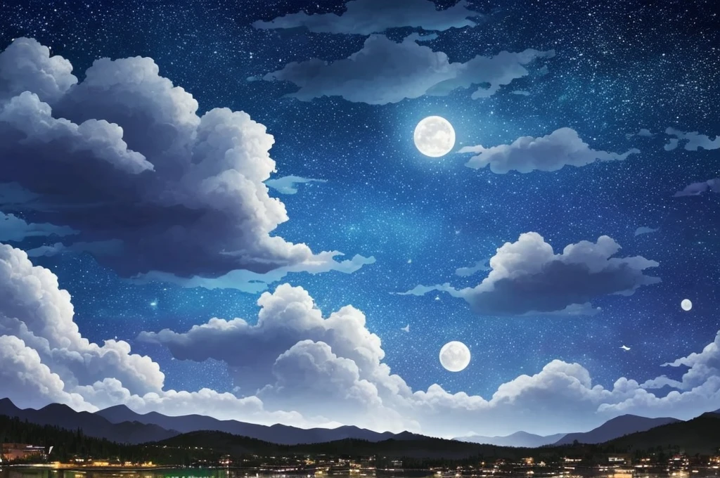 a dark night sky with stars and clouds and a full moon, a digital painting by Li Mei-shu, tumblr, space art, bright moonlight and stars, starry-night!!!!!!!!!!!!!!!!!!!!, moon and stars, the moon and stars, ✨🕌🌙, stars glistening in the night, dark and stars in the background, moonlit night sky, dreamy night