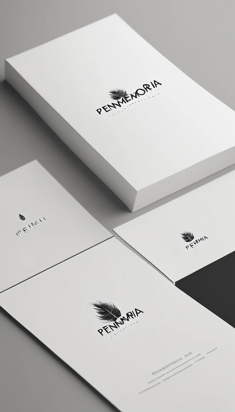 A minimal, modern, simple, cinematic logo design for the brand “Penamemoria". Create a modern, minimalistic, high-quality, logo of a feather of memories