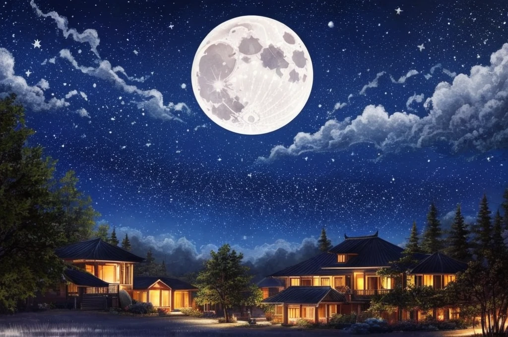 a dark night sky with stars and clouds and a full moon, a digital painting by Li Mei-shu, tumblr, space art, bright moonlight and stars, starry-night!!!!!!!!!!!!!!!!!!!!, moon and stars, the moon and stars, ✨🕌🌙, stars glistening in the night, dark and stars in the background, moonlit night sky, dreamy night