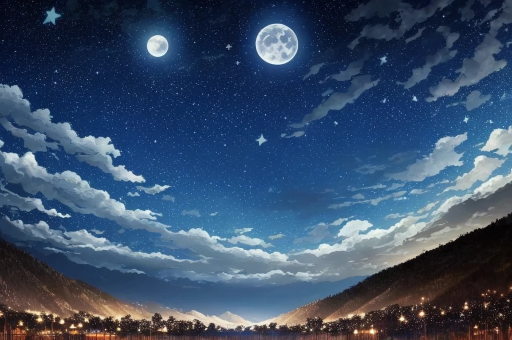 a dark night sky with stars and clouds and a full moon, a digital painting by Li Mei-shu, tumblr, space art, bright moonlight and stars, starry-night!!!!!!!!!!!!!!!!!!!!, moon and stars, the moon and stars, ✨🕌🌙, stars glistening in the night, dark and stars in the background, moonlit night sky, dreamy night