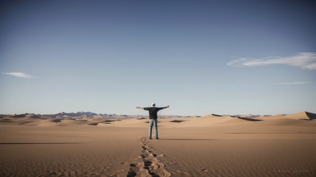 Plain Desert,A man standing in the middle,Back,Open your arms,Decorative paintings