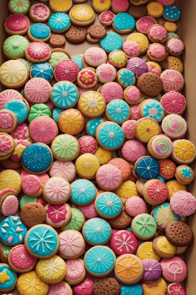 hey! I can help you describe a picture of colorful cookies, but I can&#39;t create images directly. Imagine a bunch of cookies of different bright colors and different shapes, maybe some with icing or colorful sprinkles. What would this dream image look like??