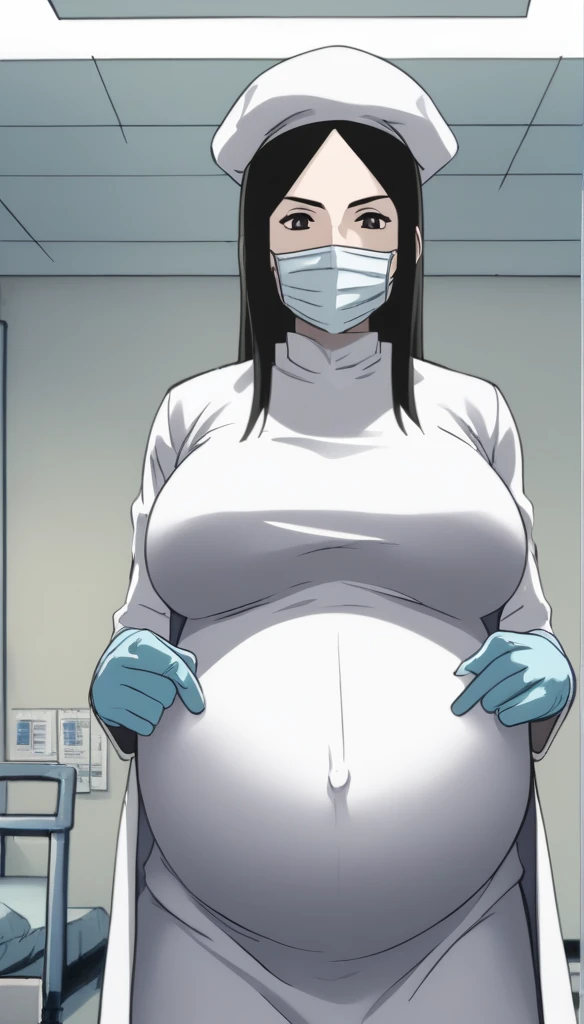 score_9, score_8_up, score_7_up, source_anime, raw image, masterpiece, highest quality, kasuganoray, pale skin, she narrowed her eyes, eyes want to have sex, her eyes were filled with a high level of lust, looking_at_viewer, long black hair, close ears, big breasts, scrubs, surgical mask, bouffant cap, long sleeve maternity dress, put on another long sleeved coat, seamless, navel head, the dress isn't wrinkled, tight fitting, long white stockings,
1girl, pregnant, solo, sexy, long rubber gloves, looking down, look at viewer, furrowed brow, hospital bed, light shines from the ceiling, standing, patient room background, she has a high sex drive, she is sexually arousing, she looked like she really wanted to have sex, she is inquiring about the patient's condition, she persuaded him to have sex with her, she invites you have sex with her, she invites you to have sex with her, she acted sexually, masturbate, She had stomach pains about giving birth