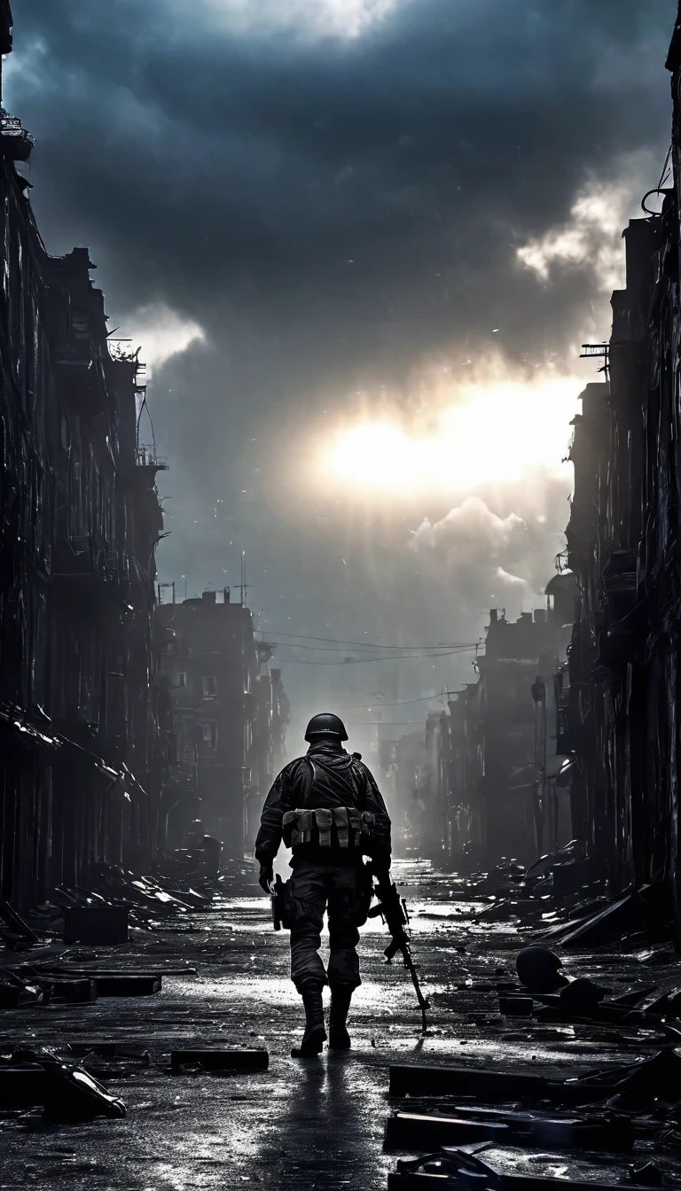 estilo anime en primera persona como video juegos:1.5, ((posted on a camouflaged rooftop about to shoot looking through the scope of the sniper rifle:1.4)), ((A male sniper:1.4)), in a war-torn urban environment, detailed face and eyes, realistic, photorealistic, photorealistic, hyperrealistic, highly detailed, masterpiece, ultrarealistic, 8k, HDR, dramatic lighting, dramatic atmosphere, cinematic, moody, gritty, military, tactical equipment, camouflage, rifle, ruined buildings, rubble, smoke, fog, sky dramatic storm clouds
