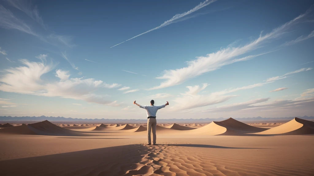 Plain Desert,A man standing in the middle,Back,Open your arms,Decorative paintings