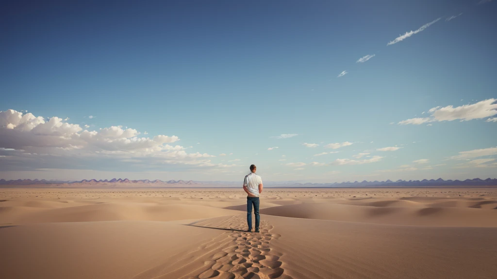 Plain Desert，A man standing in the middle，Back，Open your arms，Decorative paintings