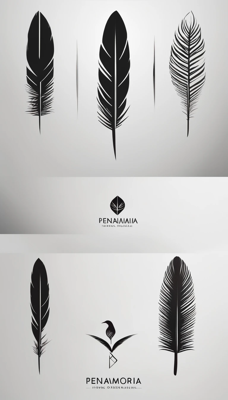 A minimal, modern, simple, cinematic logo design for the brand “Penamemoria". Create a modern, minimalistic, high-quality, logo of a bird feather

