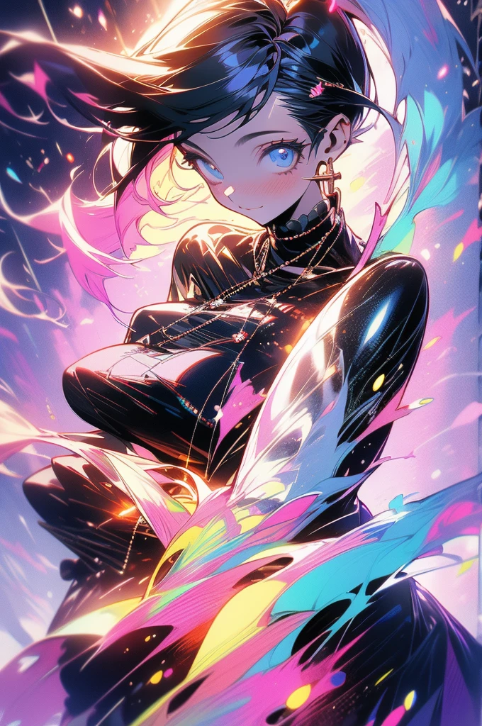 woman,Large, full breasts,Slim body,Transparent dress,Low-cut tube top,High Ponytail,Colorful hair,Suit,black,blue eyes,Well-proportioned body,Korean woman,Realism,comics,(masterpiece,Highest quality,Ultra-high resolution),,(ultra best illustration), (best shadow),high quality,(ultra detailed:1.15),hyper detailed,insanely detailed, exquisite,beautiful,absurdres,1 woman,Japanese women,(house wife:1.5),(40 years old:1.3),(middle-aged:1.49),(Small and round face:1,19),medium skin,shiny skin,detailed skin,detailed face,beautiful breasts,small breasts,Retinal Detail,side part,straight hair,long hair, Casual, simple blouse,V-neckline,knee-length skirt, blouse in bright colors,pastel shades,(((entrances interior,entrances room)))