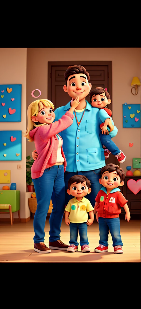Adorable pair of parents with their chubby-cheeked baby boy, both beaming with joy, dressed in vibrant colors, creating a heartwarming scene of love and happiness.