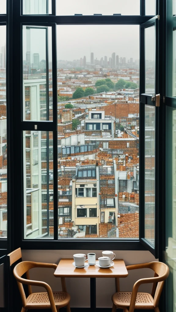 rain,Inside the cafe,View from the window,A broader perspective,Chic cityscape,busy