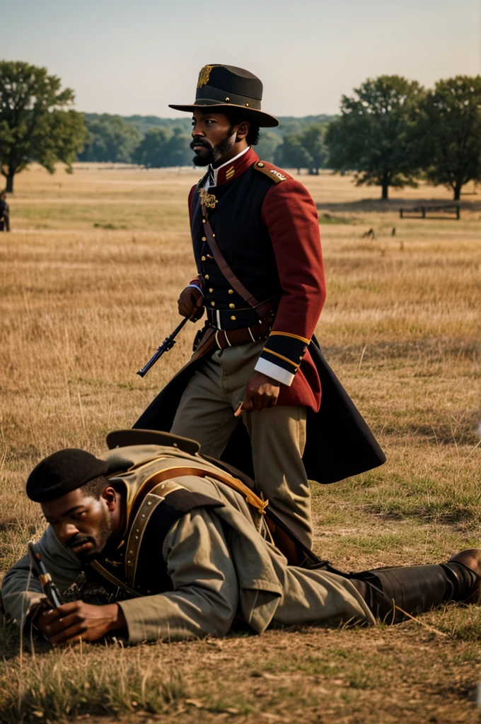 Battle of Gettysburg, black soldier, American Civil War, Historical reenactment, Field of valor, Turning point, Civil War history, by GettysburgReenact -ar 16:9"