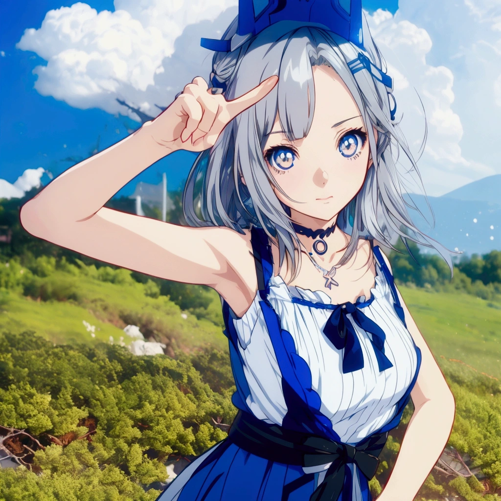 Golden Eyes、Anime girl with gray hair and blue clothes pointing at something, Realistic Anime 3D Style, Cute 3D anime girl render, Realistic young anime girl, Anime Style3D, Anime Style, Realistic anime art style, Anime Styleに, , Semi-realistic anime style, Smooth anime CG art, April Rendering, Photorealistic anime girl rendering