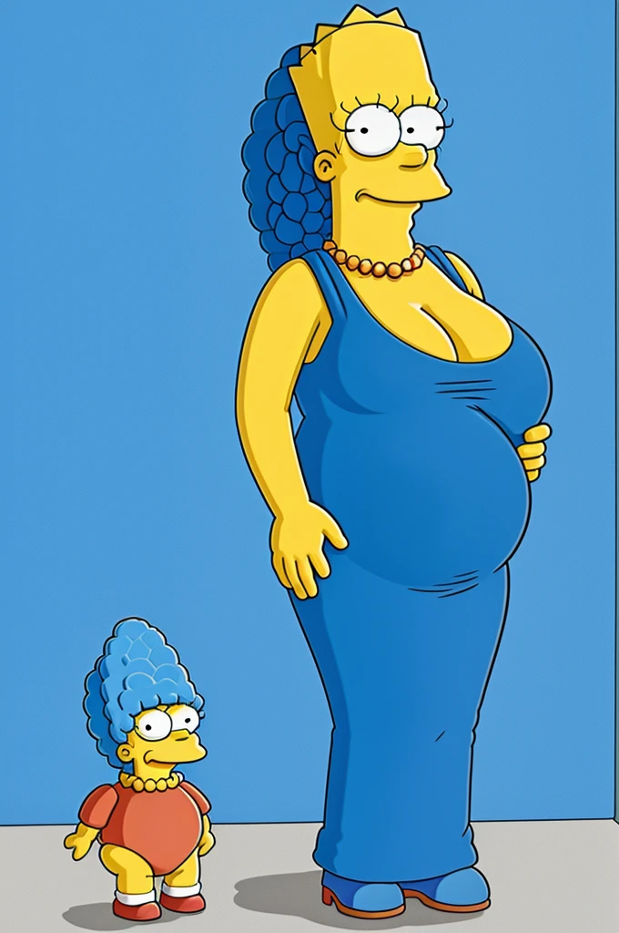 Simpsons style drawing of pregnant Marge Simpson fucking another man and Homer Simpsons looking sad 