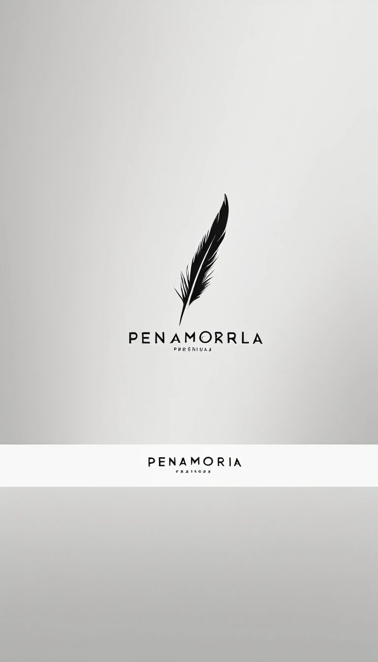 A minimal, modern, simple, cinematic logo design for the brand “Penamemoria". Create a modern, minimalistic, high-quality, logo of a bird feather