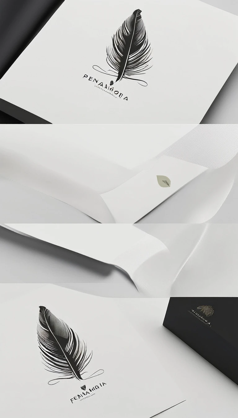 A minimal, modern, simple, cinematic logo design for the brand “Penamemoria". Create a modern, minimalistic, high-quality, logo of a bird feather
