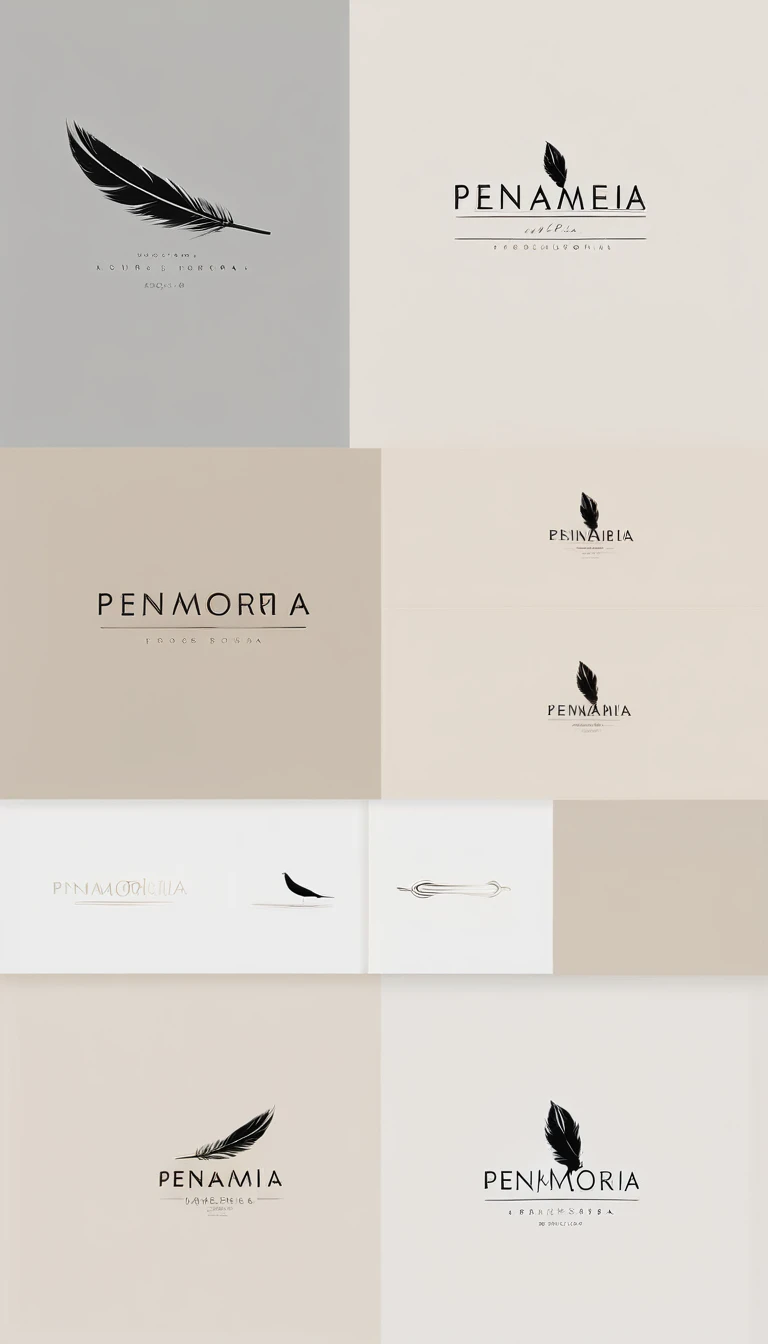 A minimal, modern, simple, cinematic logo design for the brand “Penamemoria". Create a modern, minimalistic, high-quality, logo of a bird feather