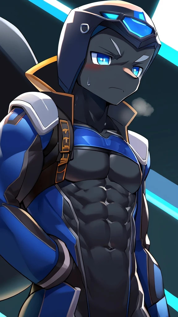 Thin macho western black dragon abs Hollow abs body suit thick arms chest rig 、sweaty skin glow profile Wearily short of breath Chemo shota
have a blue eyes Tired look jacket
