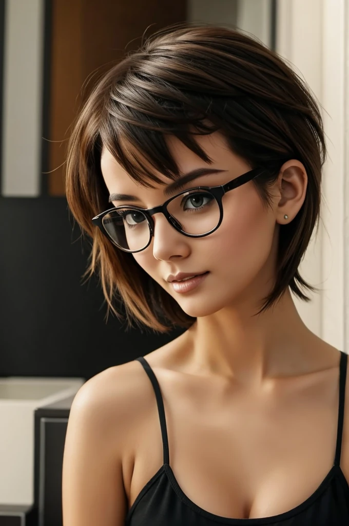 Short hair girl with sexy glasses 