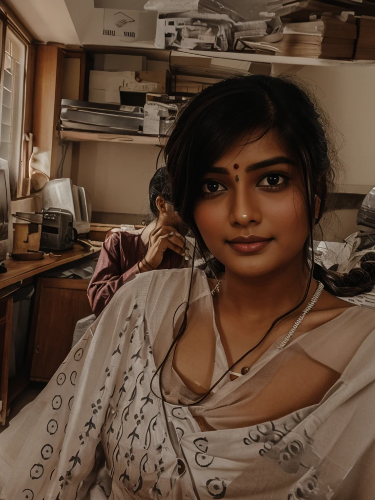 A indian plus size bhabhi wearing white bra
